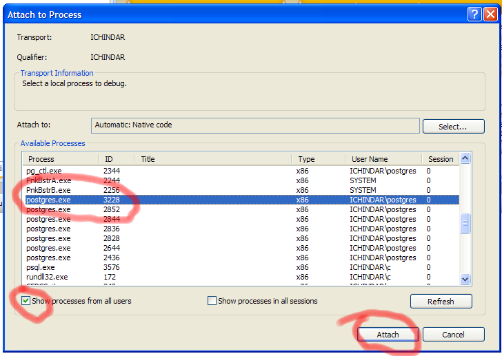 Attaching VC++ 2008 to a process