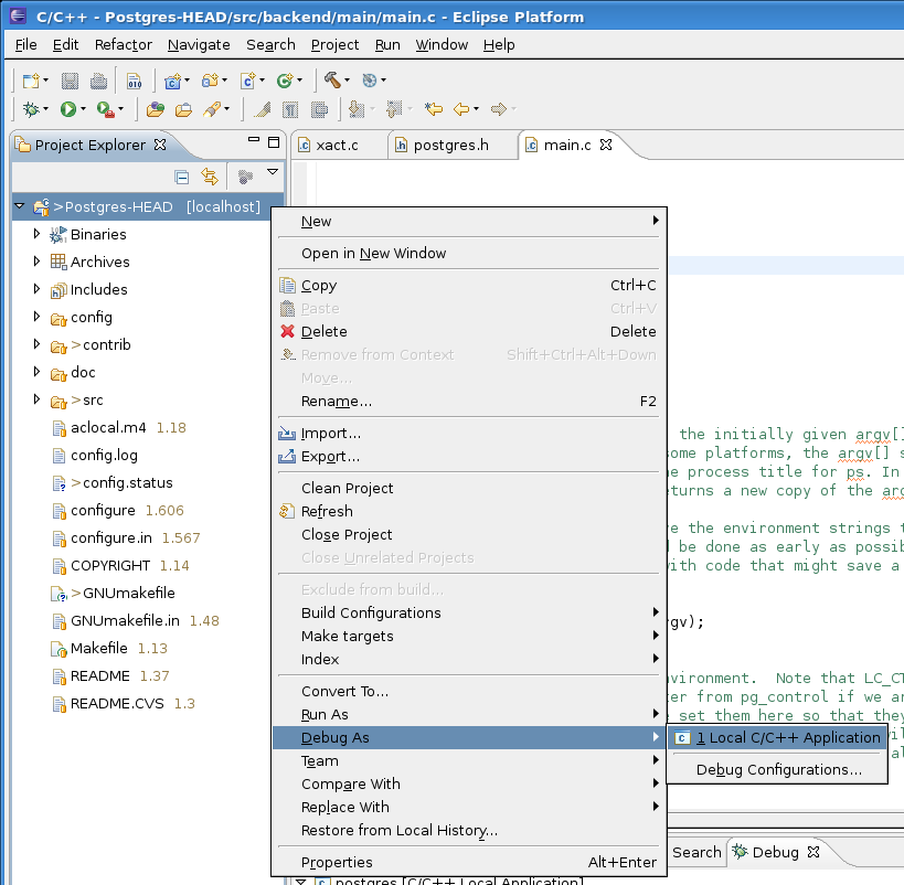 Debug in Eclipse